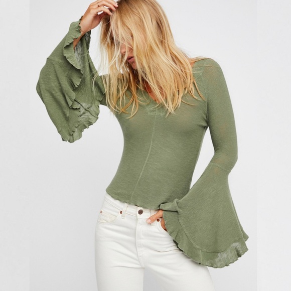 Free People Tops - Free People So Dramatic Green bell sleeve knit top